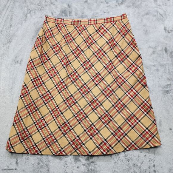 Vintage Sag Harbor Skirt Womens 18 Tan Red Plaid A-Line Preppy Academia Lined - Picture 1 of 9